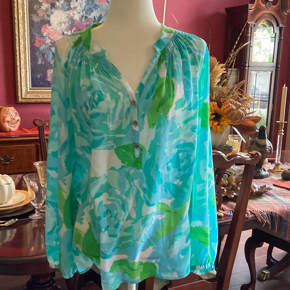 Lilly Pulitzer Aqua First Impressions Elsa blouse